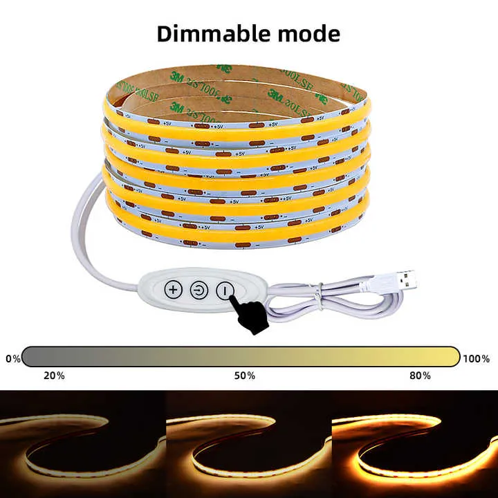 شريط لاصق قابل للتعتيم تيار مستمر 5 فولت USB . DC 5V USB Dimmable LED Strip Lights/m Warm White TV