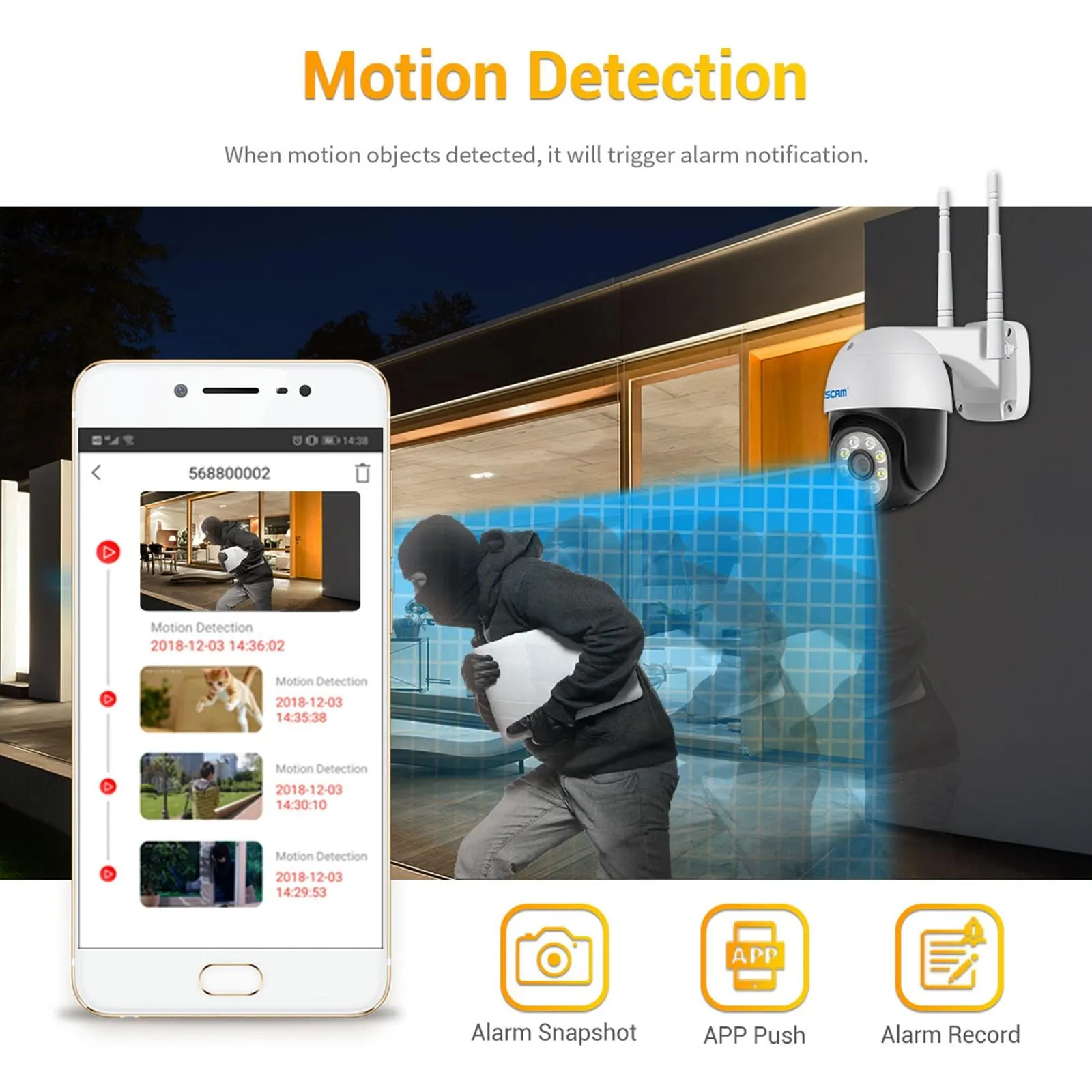 1080P Wifi Ip Camera With Two-Way Audio Motion Detection Night Vision And Tf Card Support