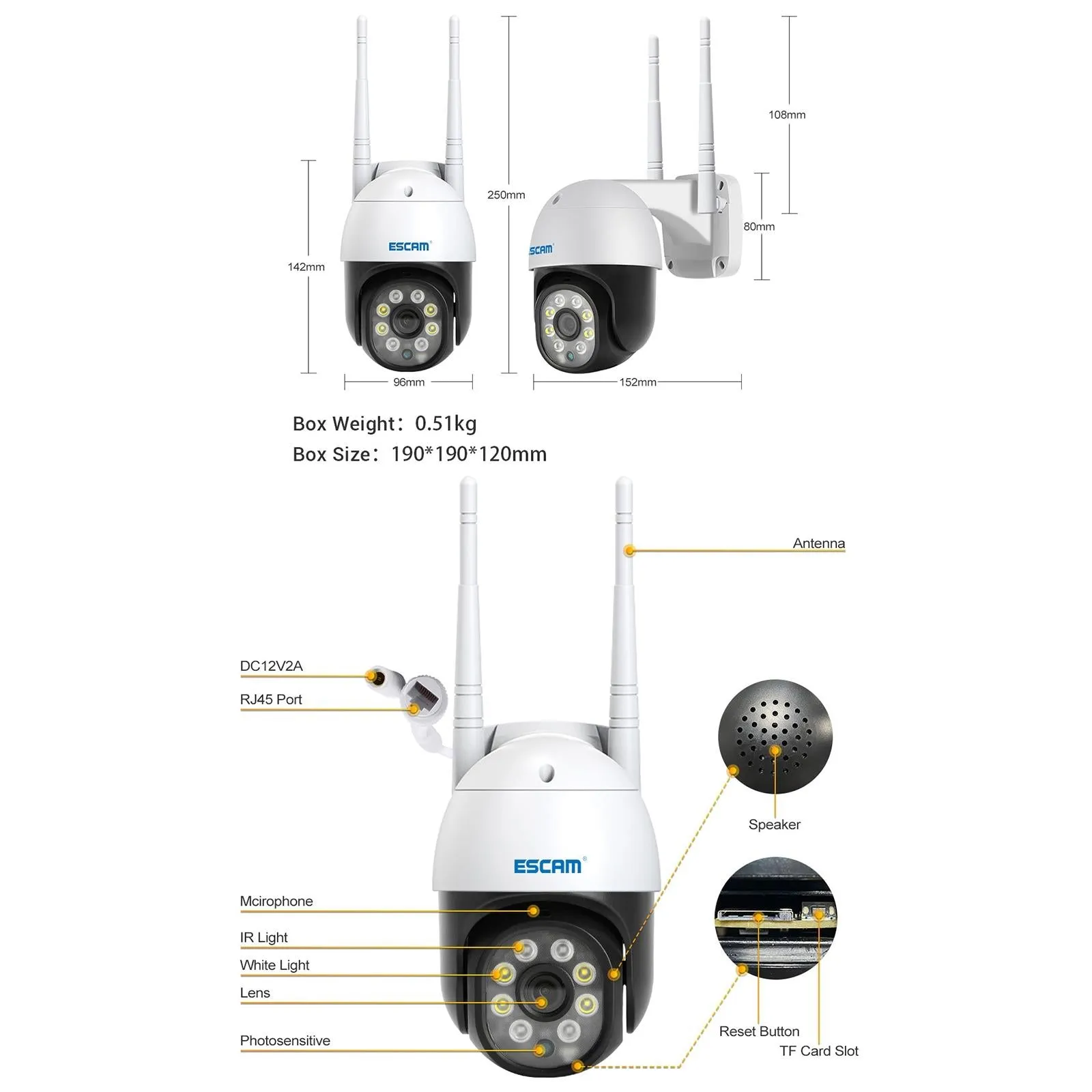 1080P Wifi Ip Camera With Two-Way Audio Motion Detection Night Vision And Tf Card Support