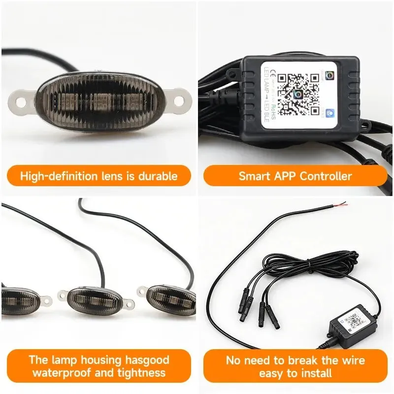 12V Amber Led Car Grille Light App Control Waterproof