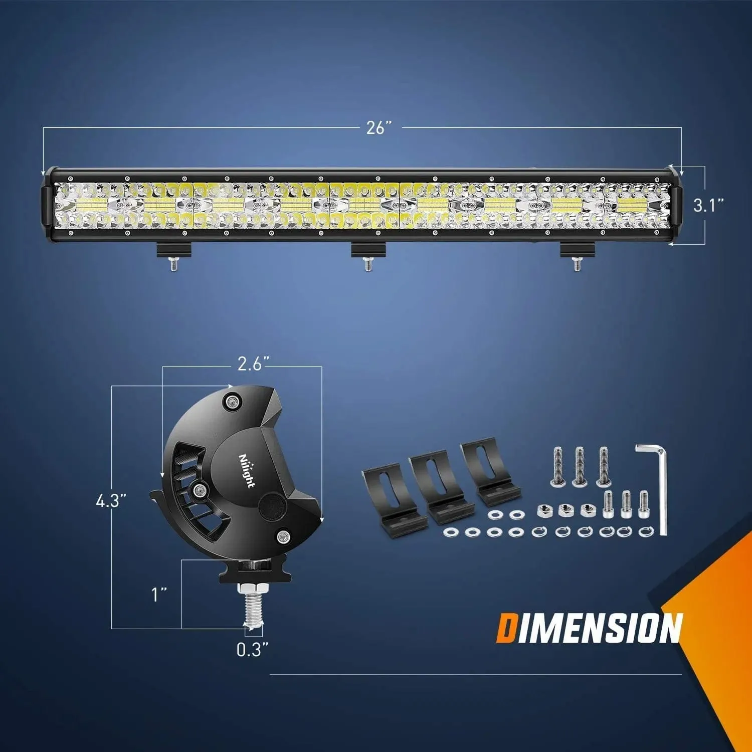 26 Inch 540W 50000LM Triple Row Spot Flood LED Light Bar | 14AWG Wire 5Pin Switch