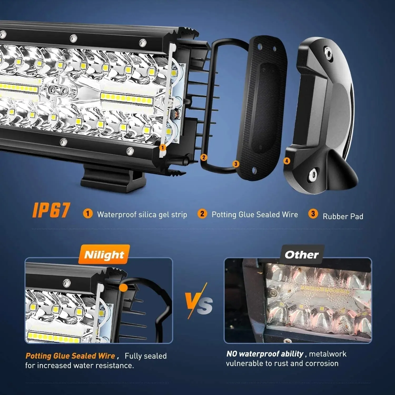 26 Inch 540W 50000LM Triple Row Spot Flood LED Light Bar | 14AWG Wire 5Pin Switch
