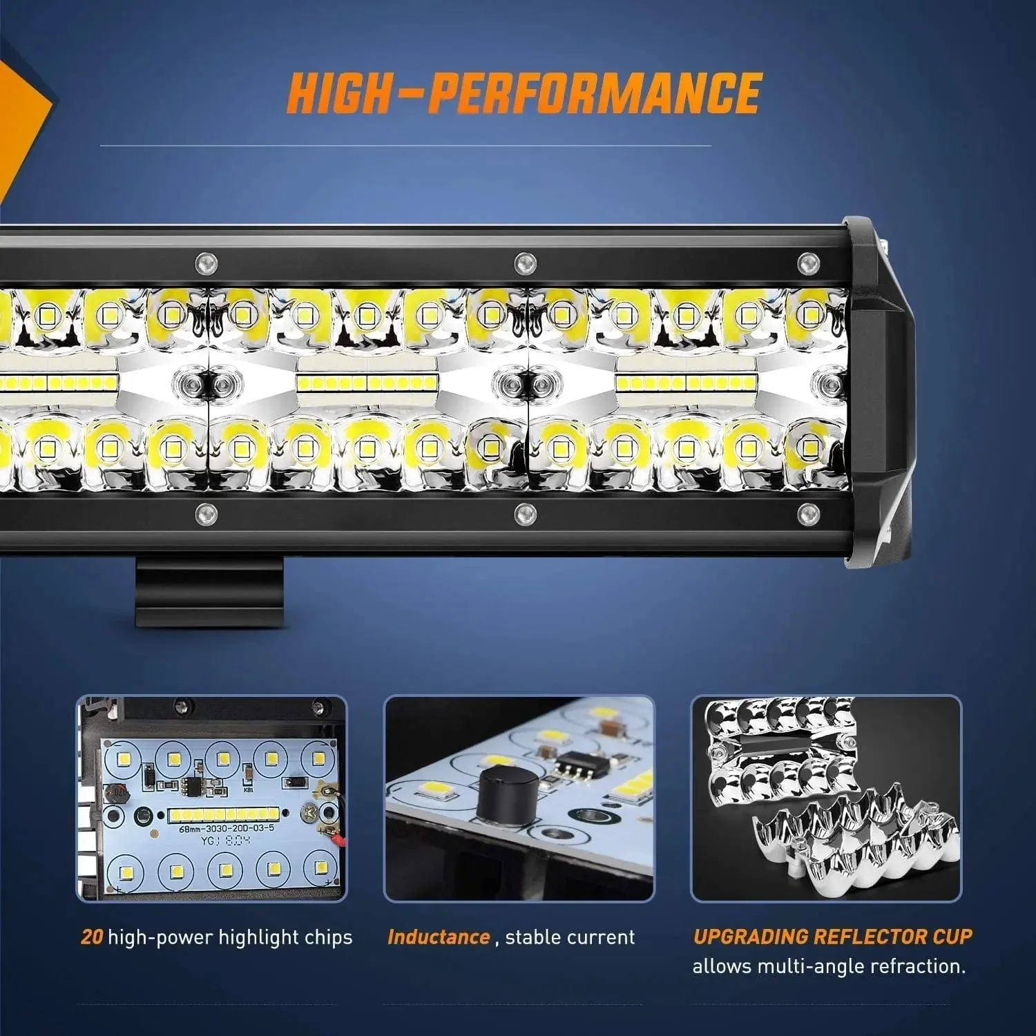 26 Inch 540W 50000LM Triple Row Spot Flood LED Light Bar | 14AWG Wire 5Pin Switch