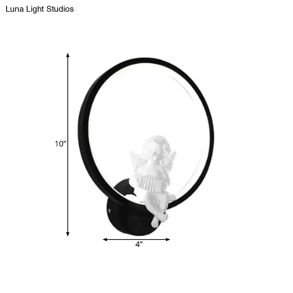 Art Ring Sconce Light: Little Angel Metal Resin Wall Lamp for Bedroom, Bathroom, Mirror
