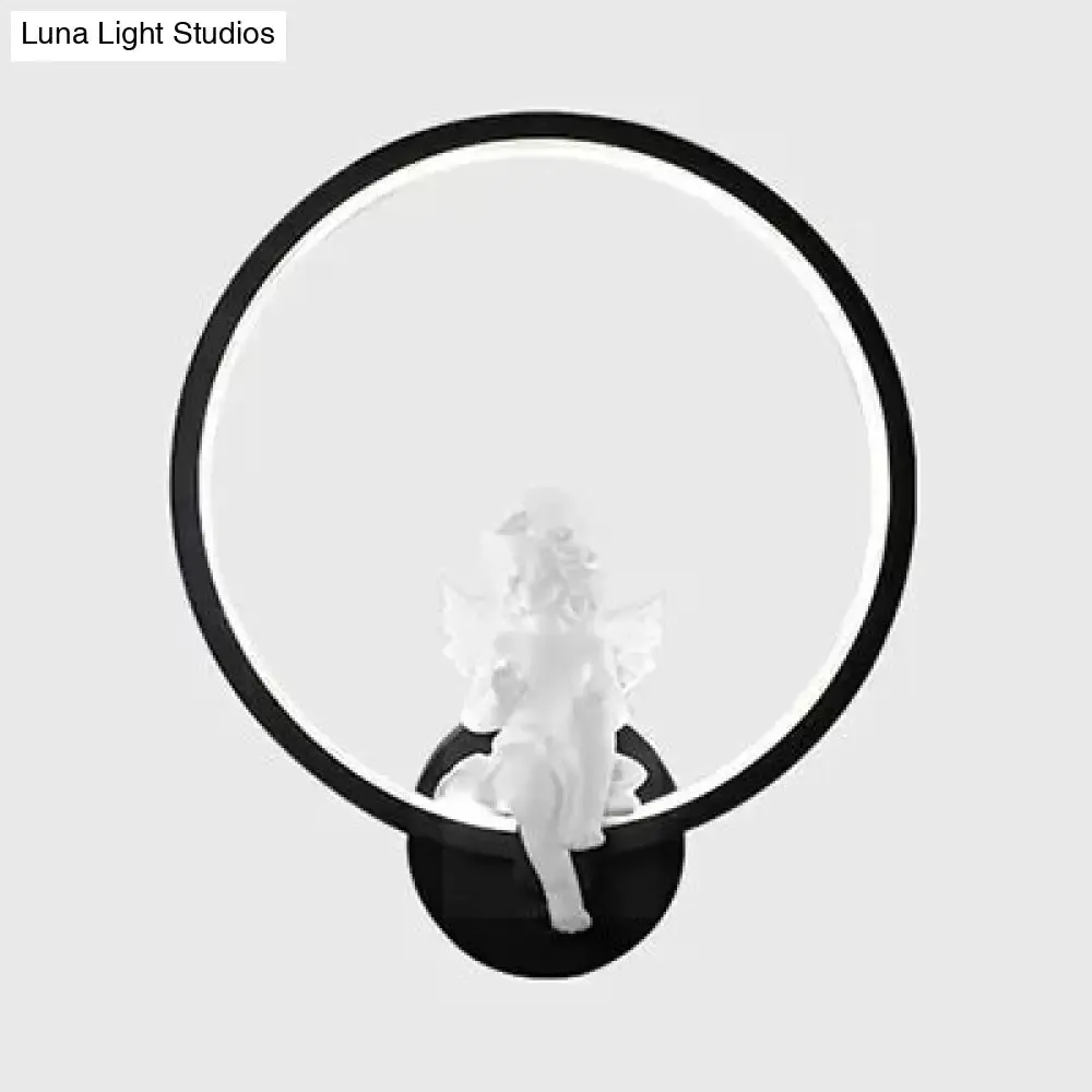 Art Ring Sconce Light: Little Angel Metal Resin Wall Lamp for Bedroom, Bathroom, Mirror