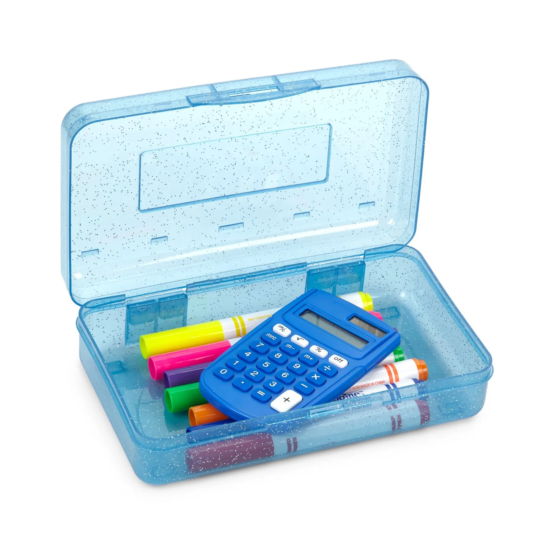 Blue Summit Supplies Plastic Pencil Boxes, Glitter Colors, 4 Pack