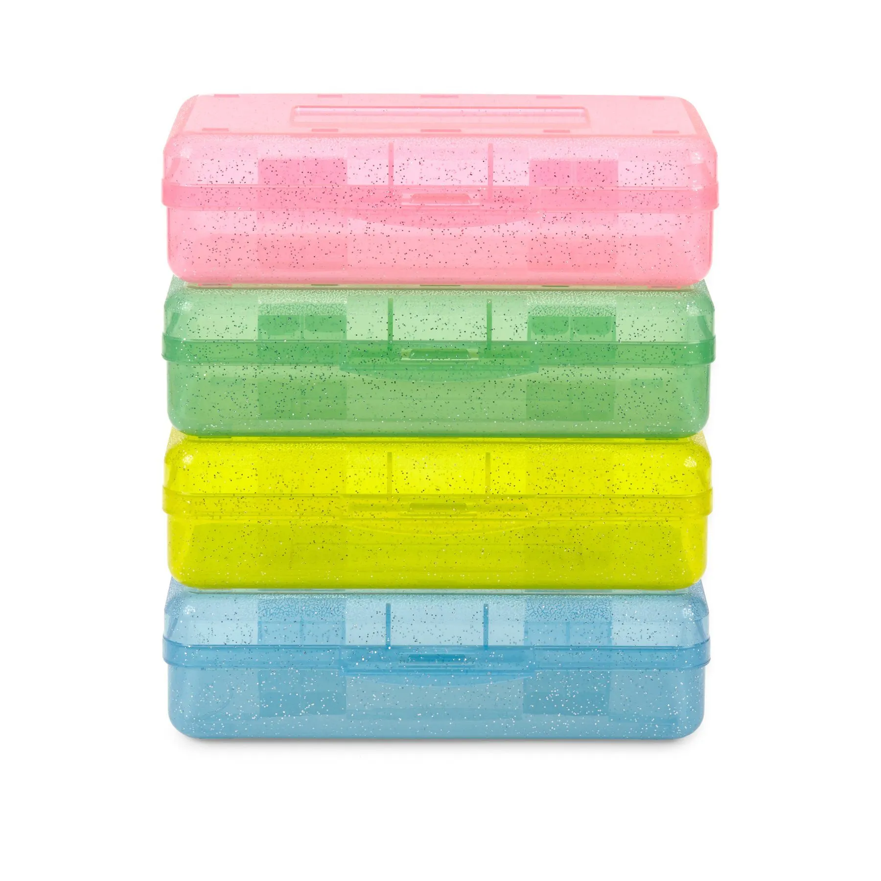 Blue Summit Supplies Plastic Pencil Boxes, Glitter Colors, 4 Pack