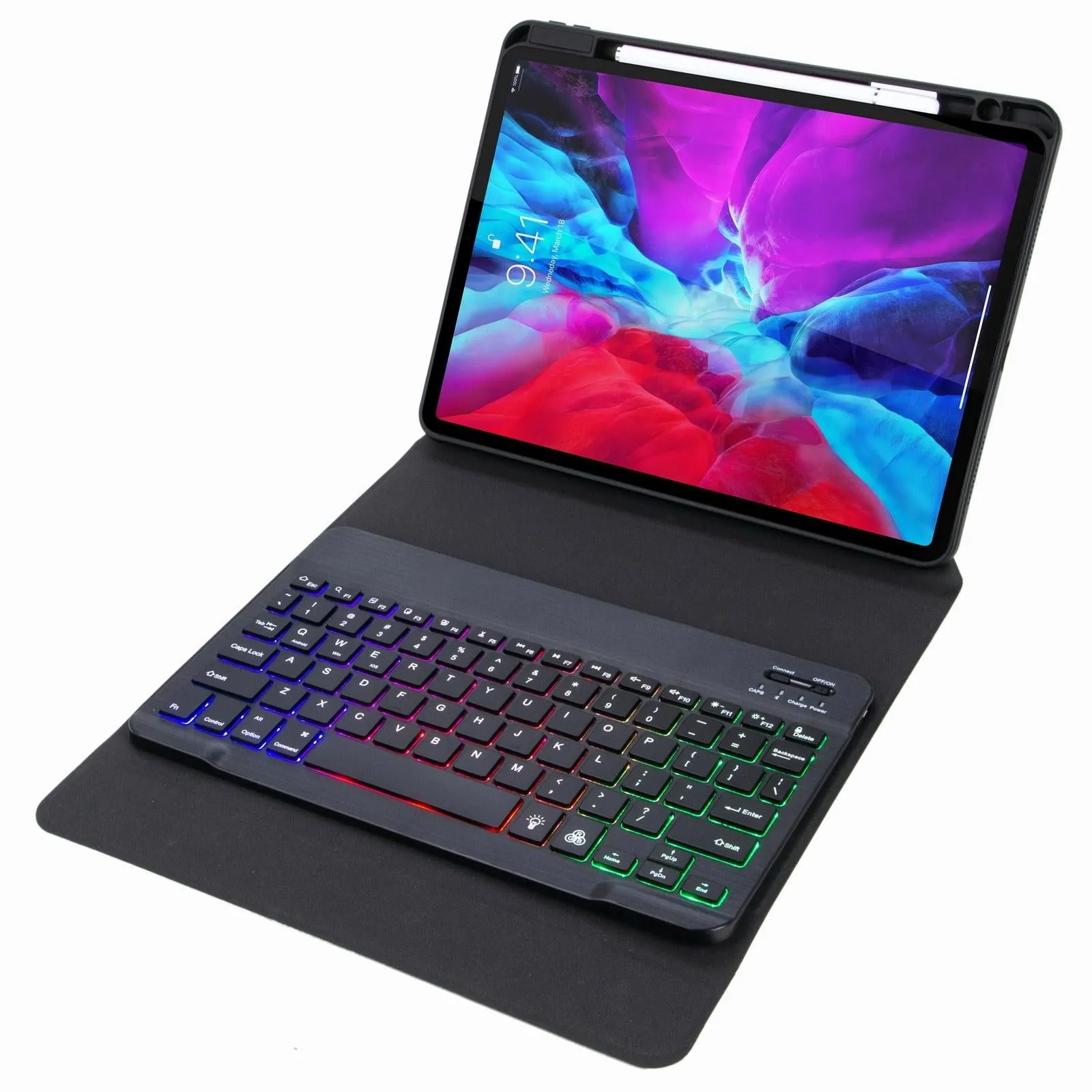 Bluetooth Keyboard Leather Case For Ipad 9.7 2018 / 2017 With Tri-Fold Holder