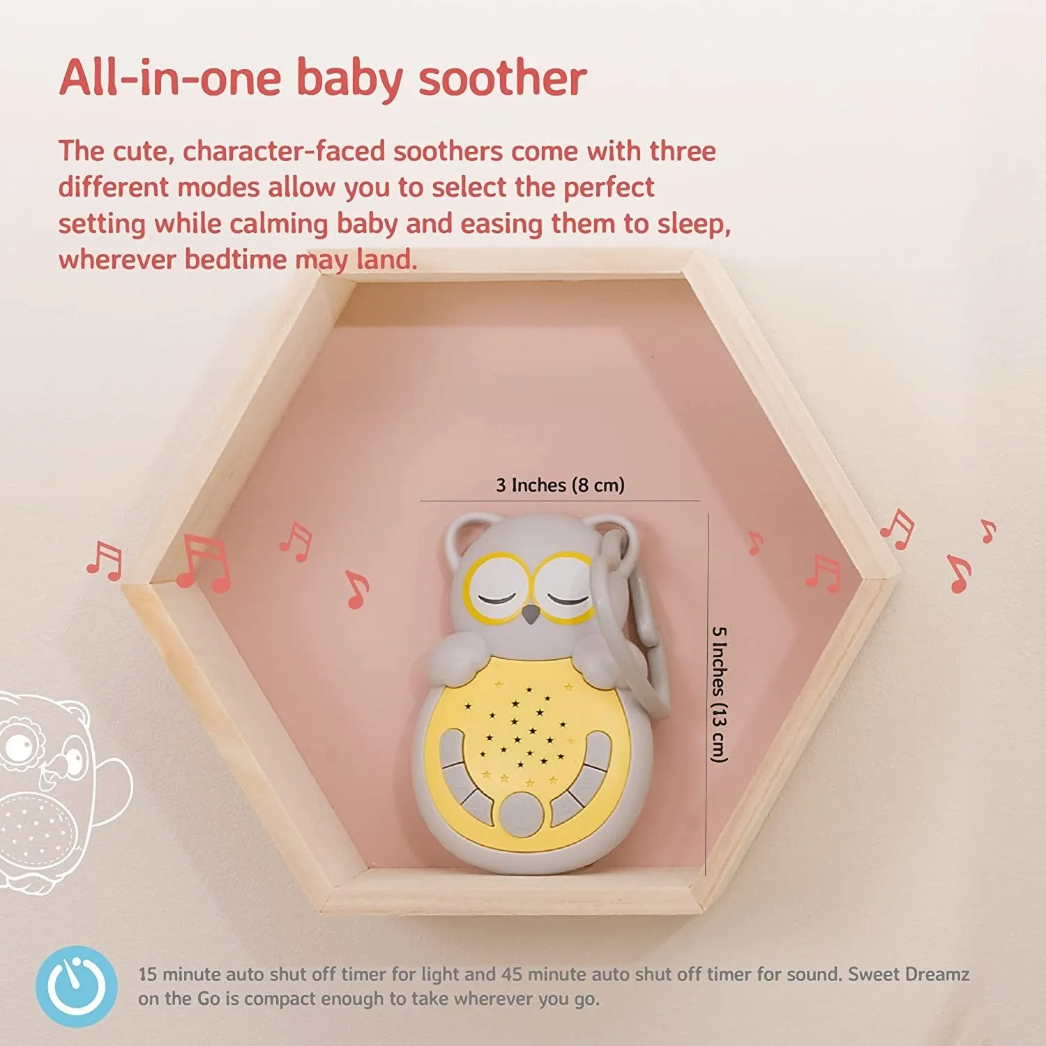 Cloud B Travel Comforting Sound Machine W/Calming Light | 4 White Noise and 4 Lullabies | Re-Activating Smart Sensor | Sweet Dreamz Grey Owl
