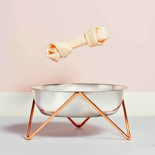 Elevated Woof Luxe Stainless Steel Dog Bowl With Copper Stand - Bendo