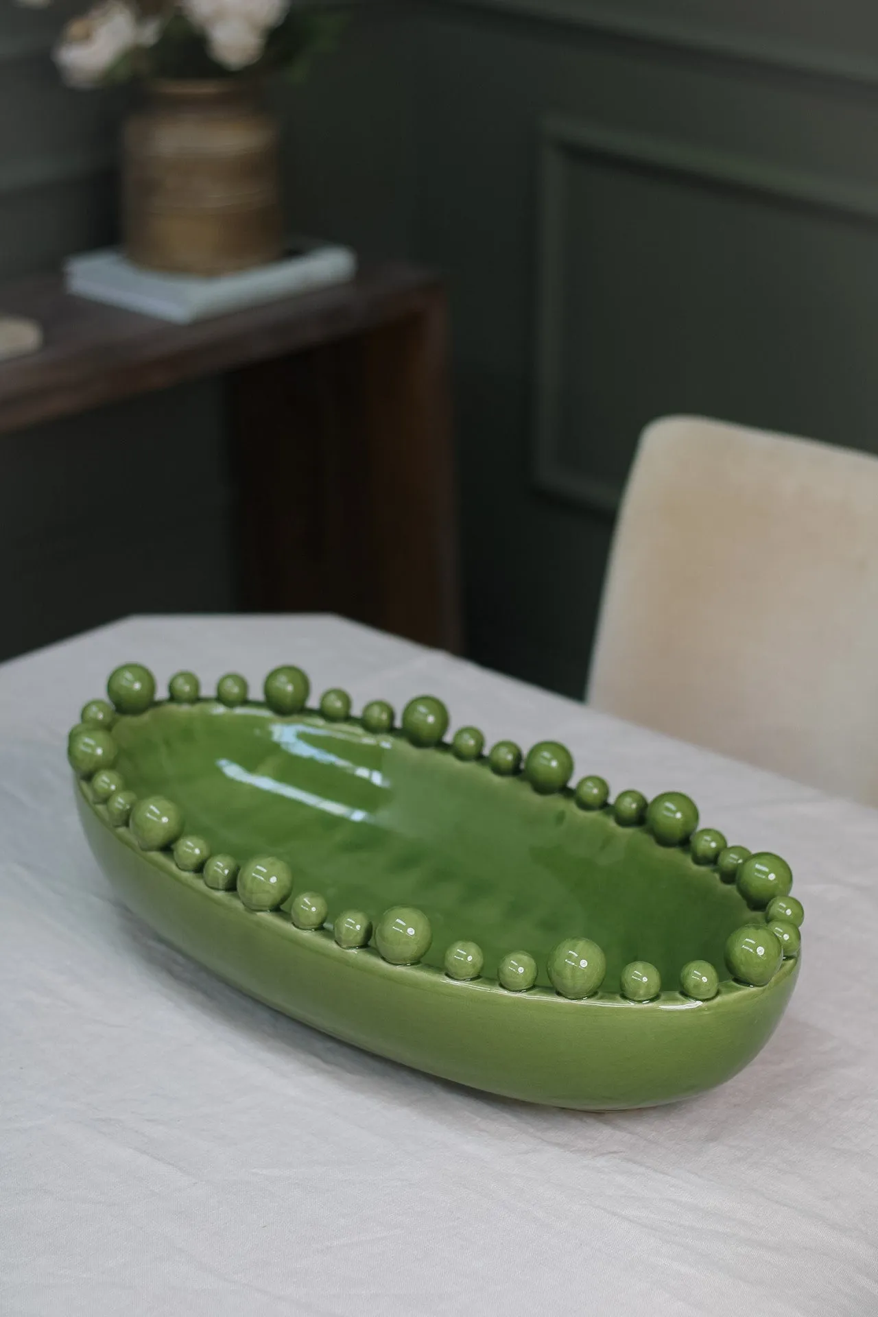 Green Oval Bobble Edged Bowl