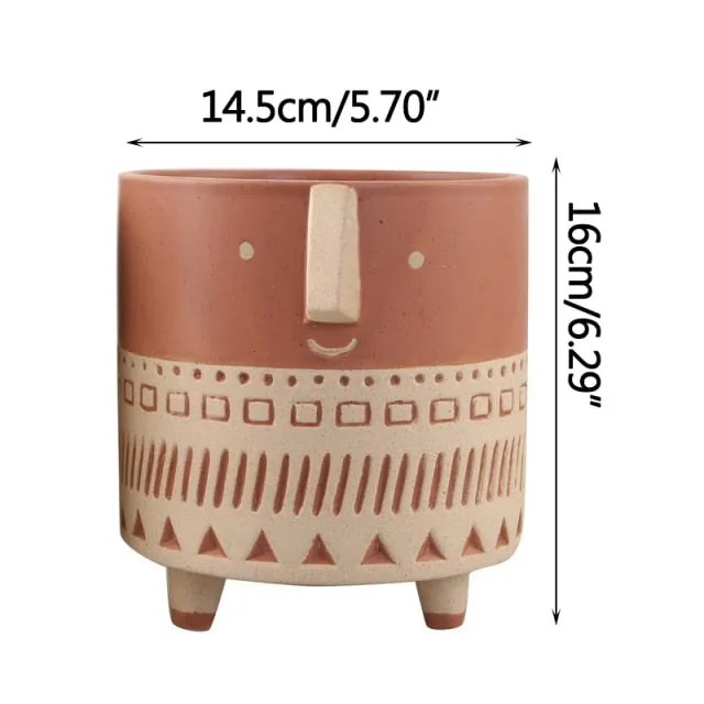 Human face ceramic flower pot