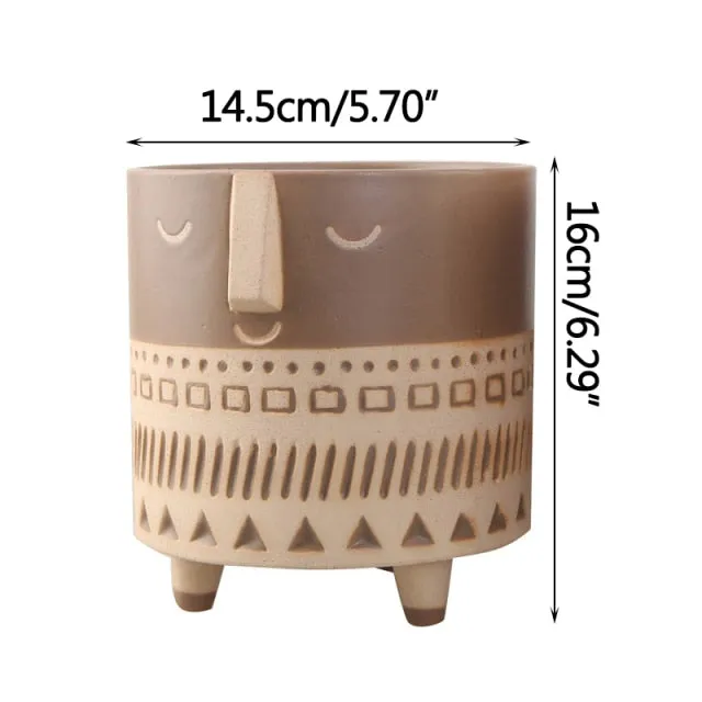 Human face ceramic flower pot