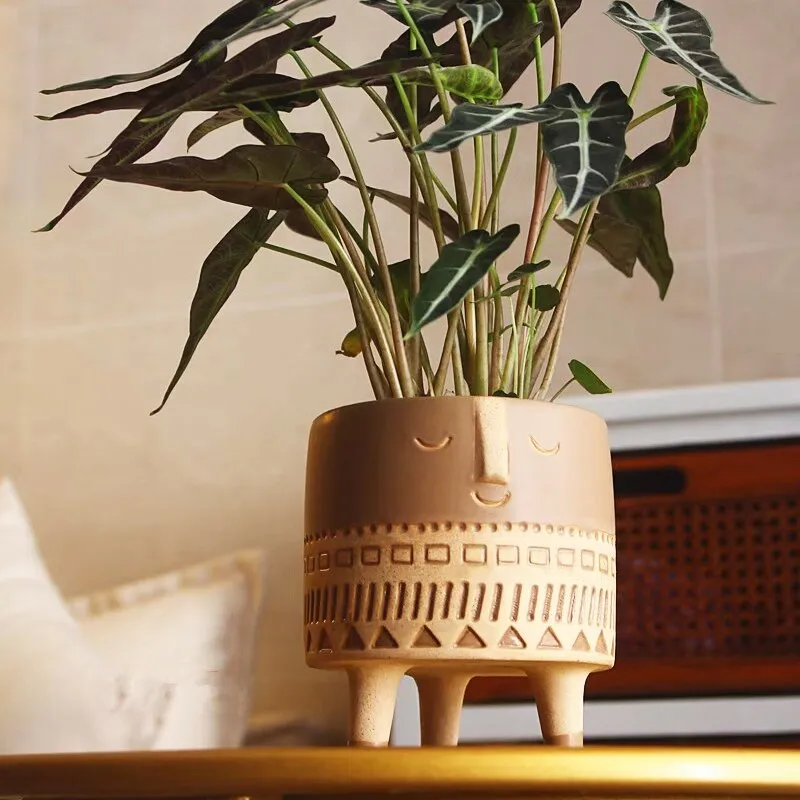 Human face ceramic flower pot