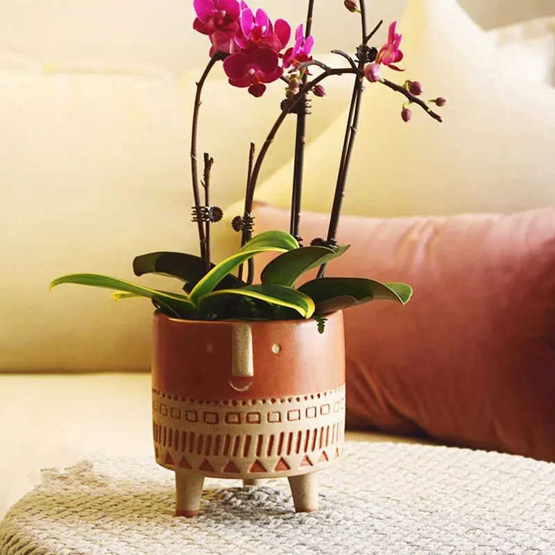 Human face ceramic flower pot