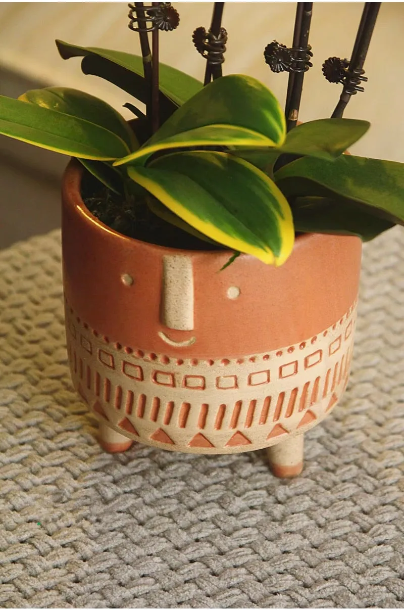 Human face ceramic flower pot