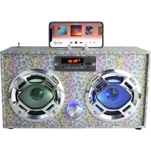 Leopard Glitter Boombox-Bluetooth w/LED Lights