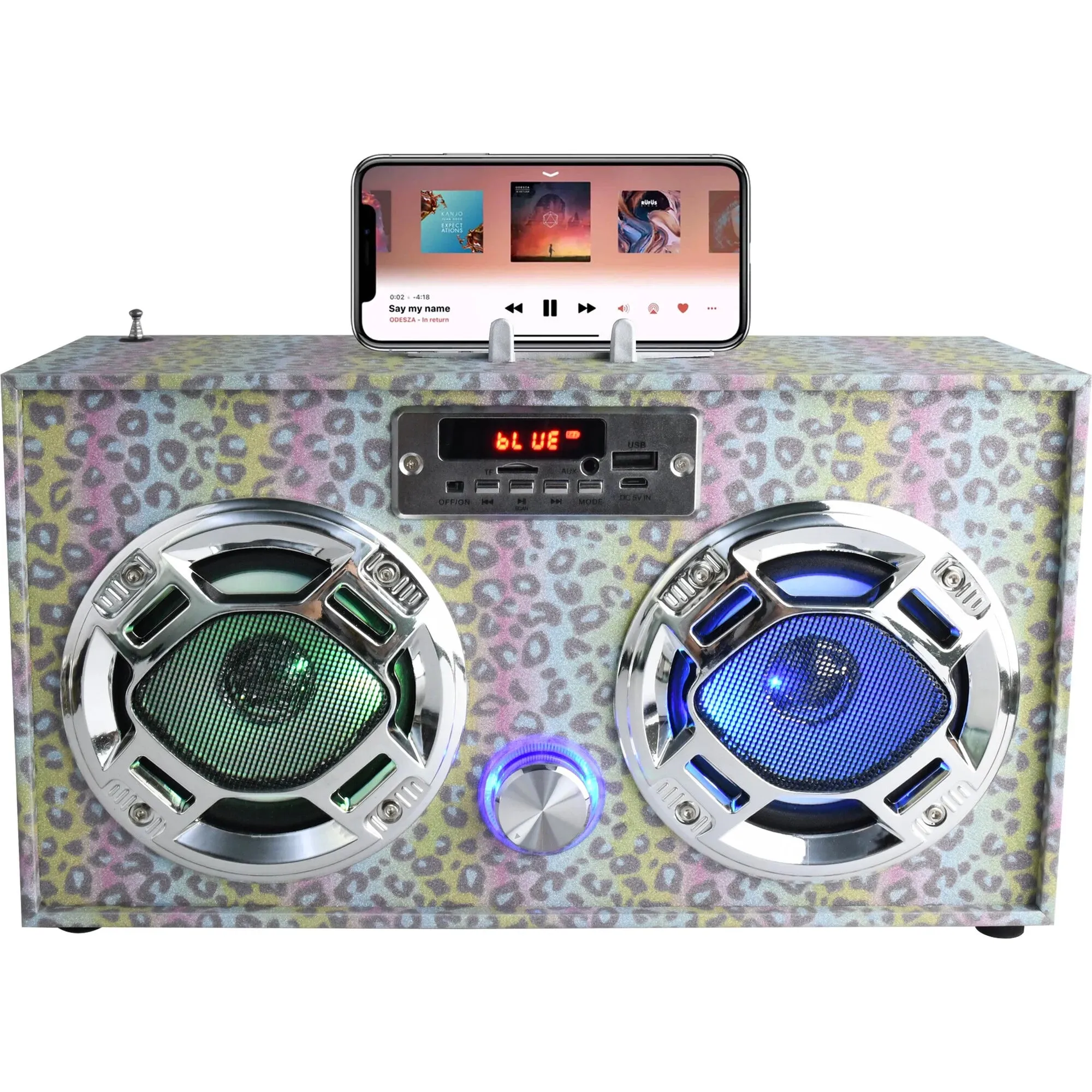 Leopard Glitter Boombox-Bluetooth w/LED Lights