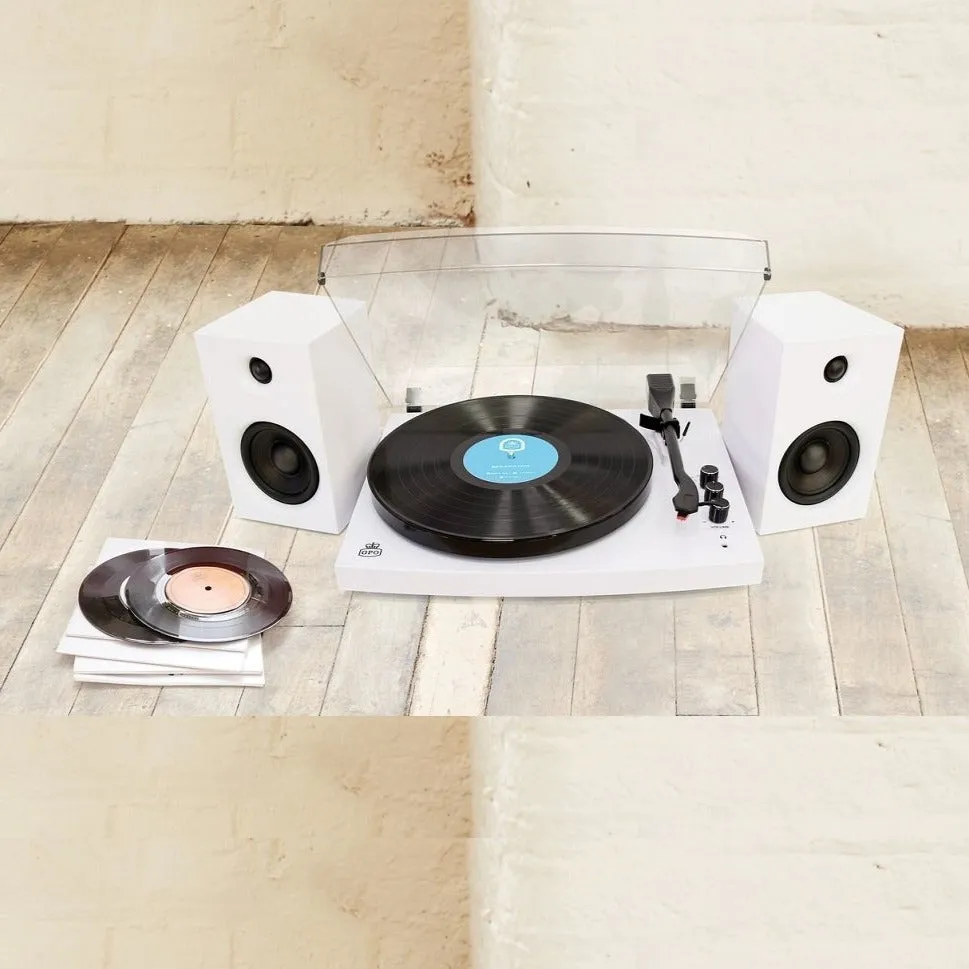 [OPEN BOX] GPO RETRO Piccadily Stylish Turntable Bluetooth   2 Speakers - White