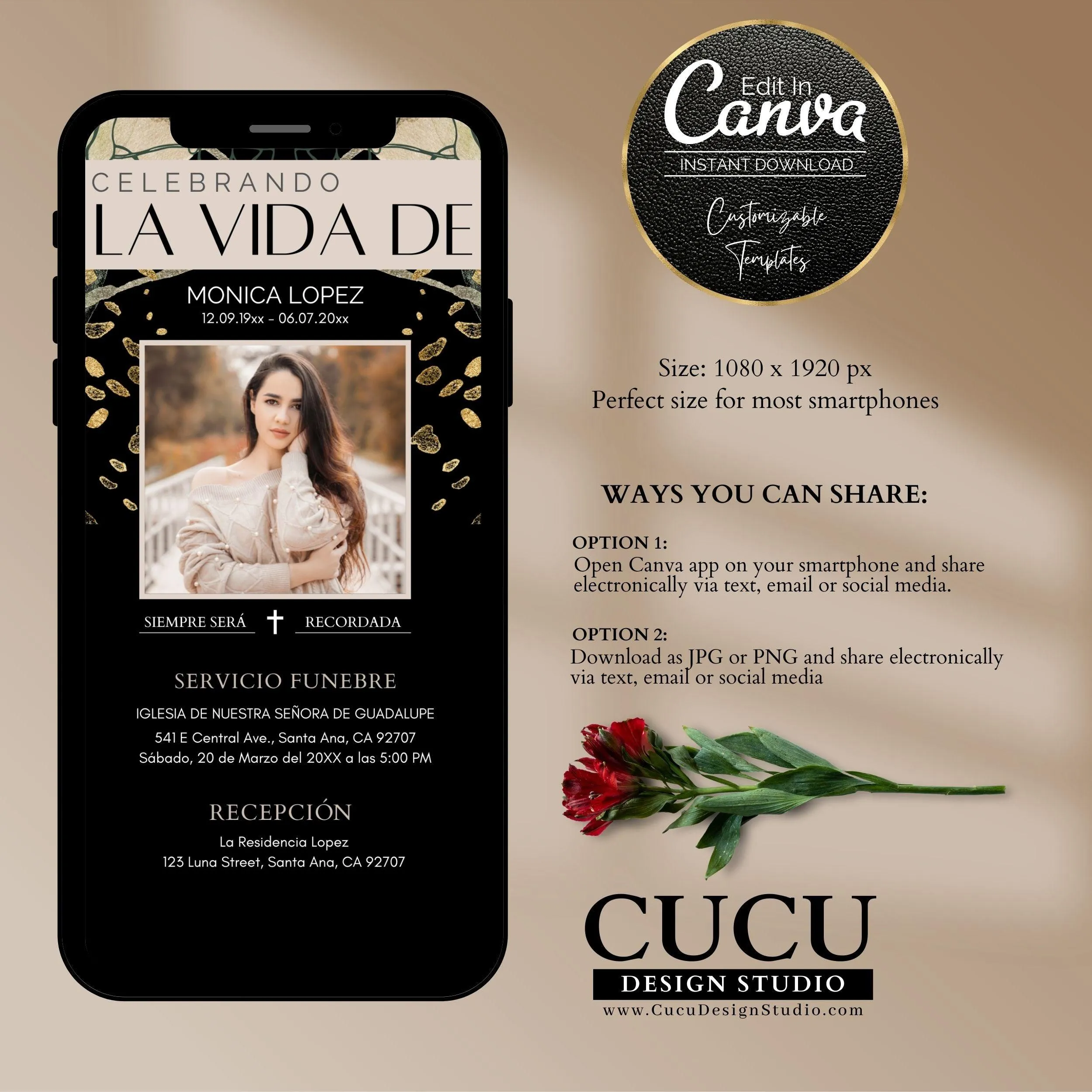 Spanish Funeral Text Message Card Template
