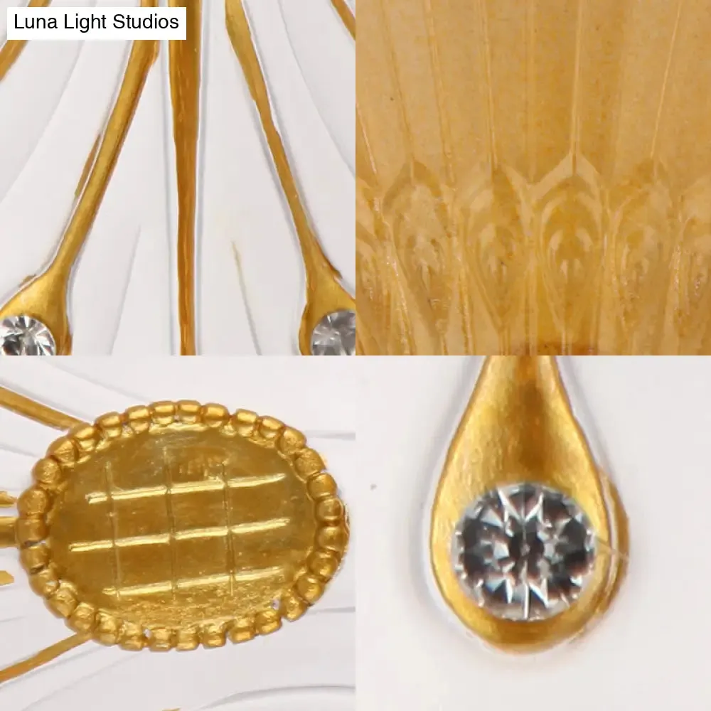 Traditional White/Yellow Glass Bedside Wall Light Sconce with Diamond Accent